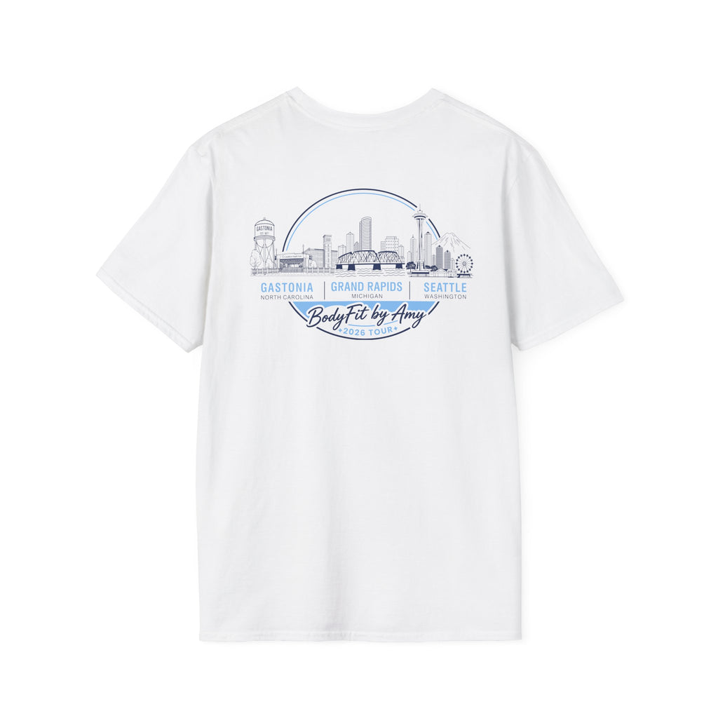 White BodyFit by Amy Tour T-Shirt with City Skyline Design
