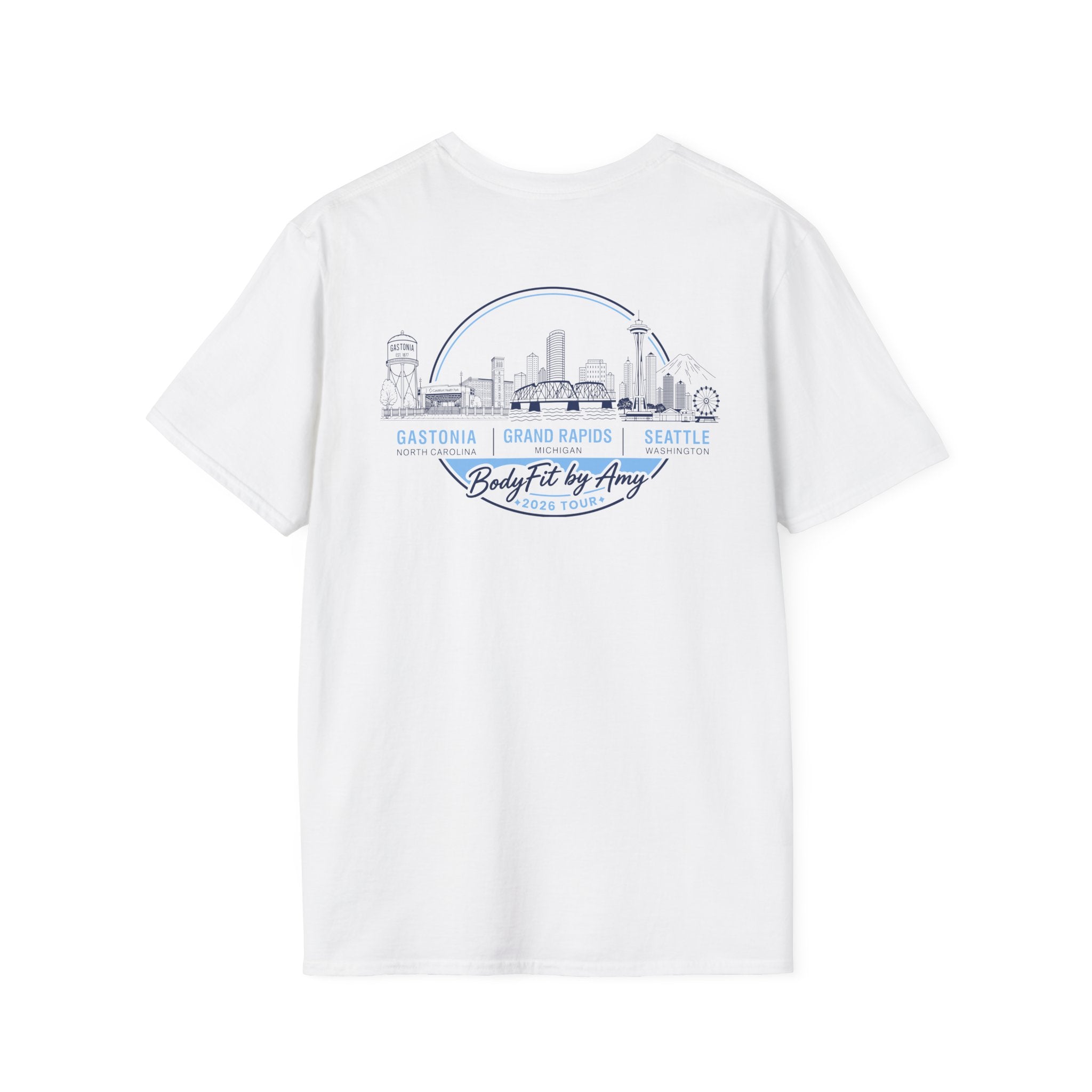White BodyFit by Amy Tour T-Shirt with City Skyline Design