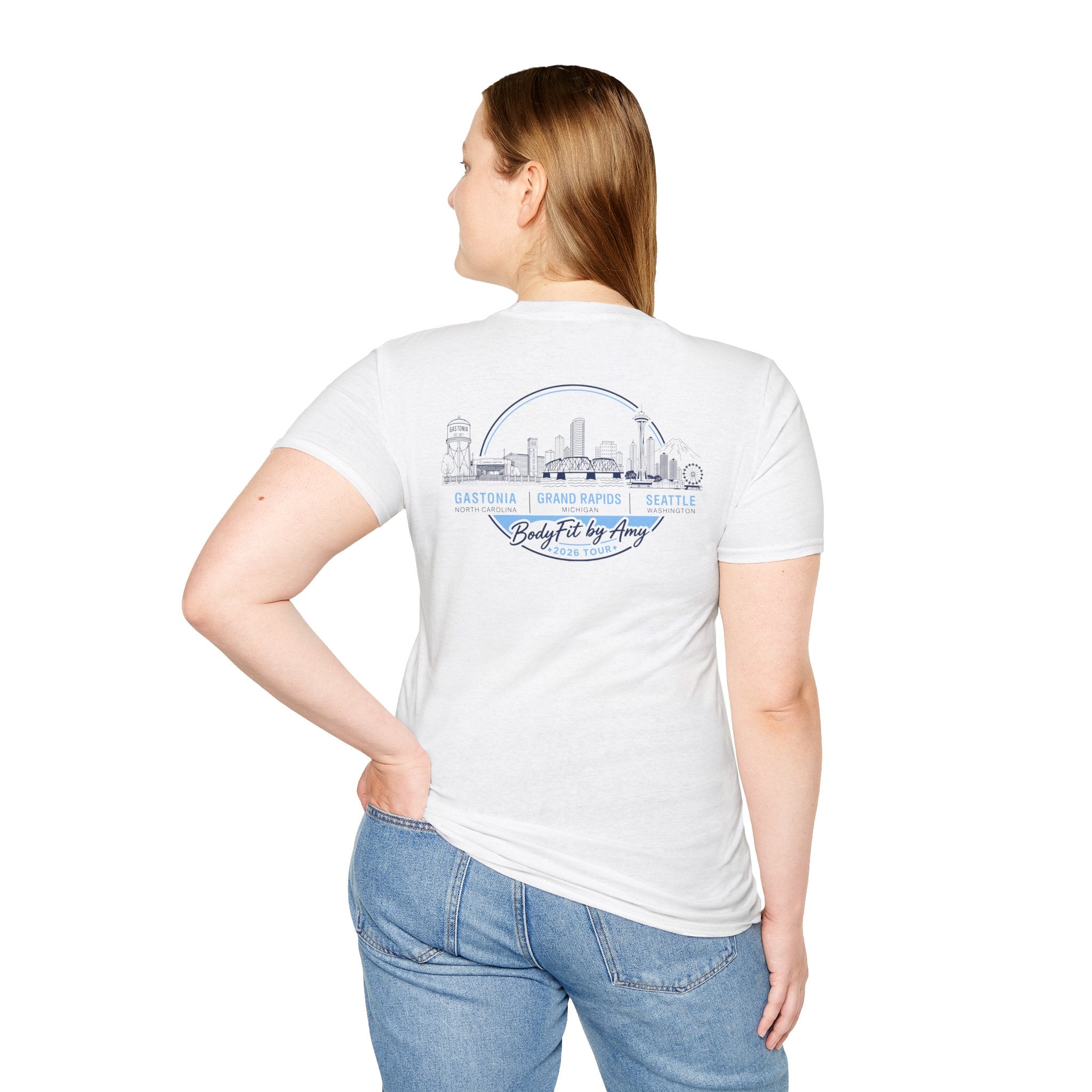 White BodyFit by Amy Tour T-Shirt with City Skyline Design